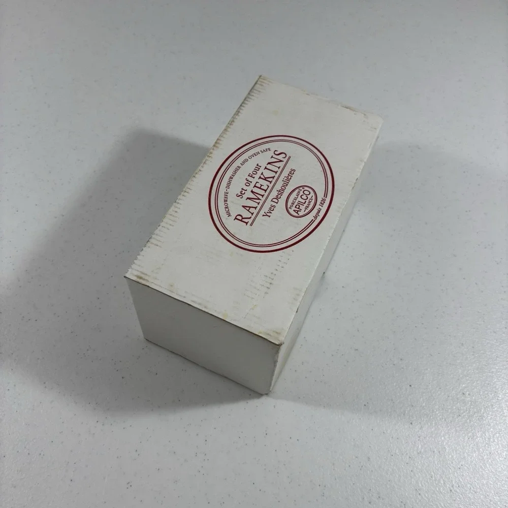 Apilco France Ramekins Soufflé Custard Cups Ribbed Red Porcelain Set of 4 Boxed